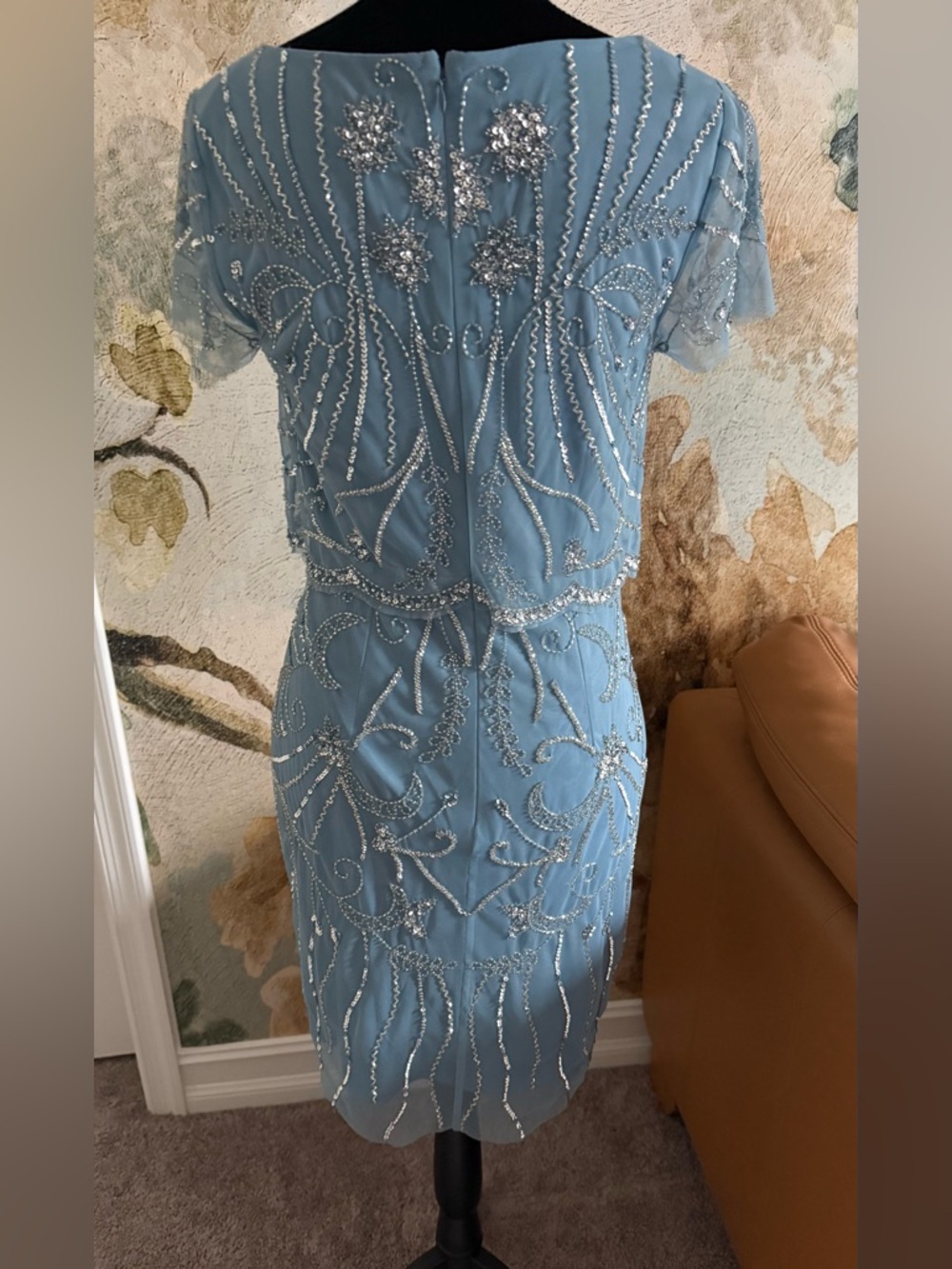 Adrianna Papell Blue Beaded Overlay Prom Cocktail Dress 6 - Picture 6 of 11